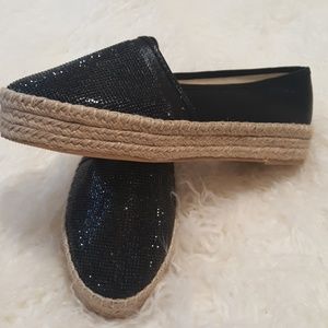 Sparkly Black Espadrille 1.5" platform sz 9ww nwot